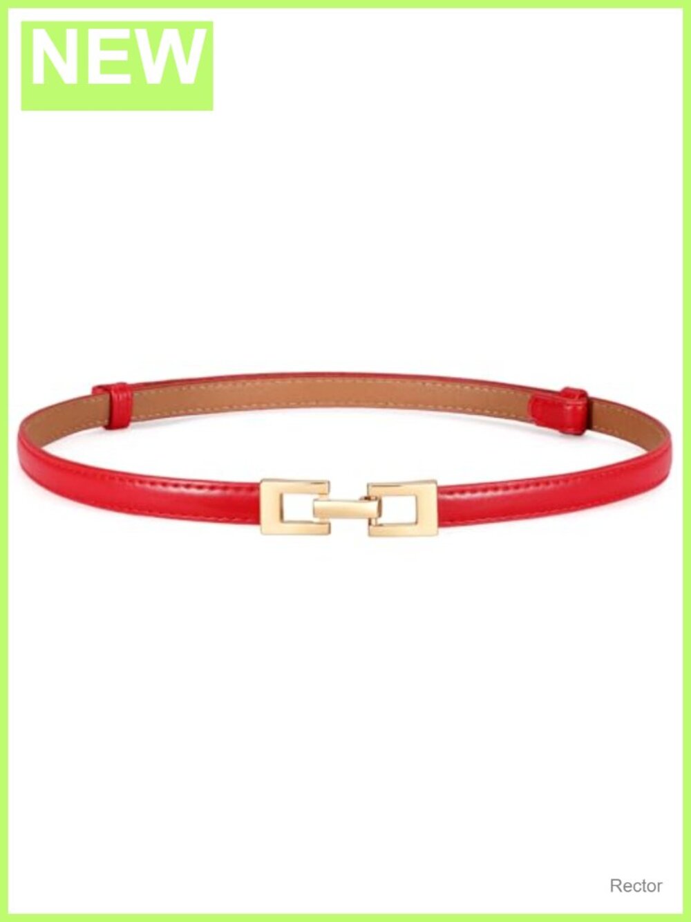Women's Thin Skinny Faux Leather Belt - Adjustable Slide Waist, Gold Buckle,